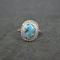 Vintage Turquoise Pinky Ring Size 4 Southwestern Sterling Silver