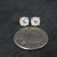 Vermeil Sterling Cz Halo Stud Earrings Estate Jewelry NOS