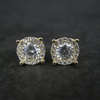 Vermeil Sterling Cz Halo Stud Earrings Estate Jewelry NOS