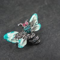 Enamel Bee Brooch Rhinestone Estate Pin