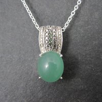 Jade and Green Diamond Pendant Necklace Sterling Silver