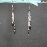 Long, Dainty Black Tourmaline Earrings Sterling Silver Estate Jewelry
