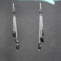 Long, Dainty Black Tourmaline Earrings Sterling Silver Estate Jewelry
