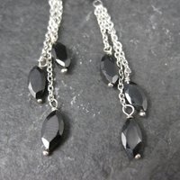 Long, Dainty Black Tourmaline Earrings Sterling Silver Estate Jewelry