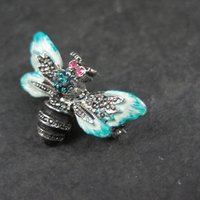 Enamel Bee Brooch Rhinestone Estate Pin