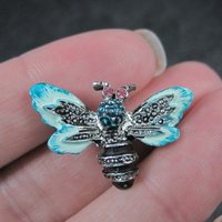 Enamel Bee Brooch Rhinestone Estate Pin