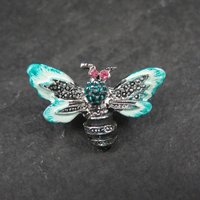 Enamel Bee Brooch Rhinestone Estate Pin