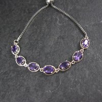 Estate Sterling Silver Amethyst Bolo Bracelet