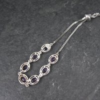 Estate Sterling Silver Amethyst Bolo Bracelet
