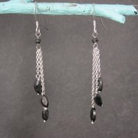 Long, Dainty Black Tourmaline Earrings Sterling Silver Estate Jewelry