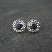 Sterling Silver Sapphire Diamond Stud Earrings