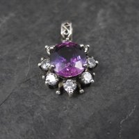 Sterling Silver Purple Pink Sapphire Pendant Estate Jewelry