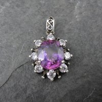 Sterling Silver Purple Pink Sapphire Pendant Estate Jewelry