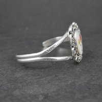 Southwestern Sterling Silver Inlaid Flower Cuff Bracelet 5.5 Inches