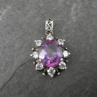 Sterling Silver Purple Pink Sapphire Pendant Estate Jewelry