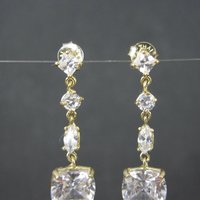 Vermeil Cubic Zirconia Dangle Earrings Sterling Silver Estate Jewelry