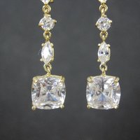 Vermeil Cubic Zirconia Dangle Earrings Sterling Silver Estate Jewelry