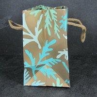 Lot of 2 Small Glossy Aqua Turquoise Leaf Gift Bags 4x2.5x4"