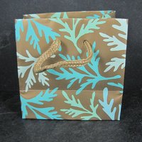 Lot of 2 Small Glossy Aqua Turquoise Leaf Gift Bags 4x2.5x4"