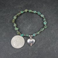 Green Turquoise Stretch Bracelet with Sterling Silver Heart Charm