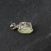 Yellow Prehnite Bow Pendant Sterling Silver Estate