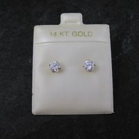 Vintage 4mm Cz Stud Earrings 14K Gold Filled New Old Stock