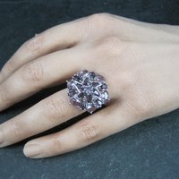 Purple and Pink Starburst Ring Size 6 Sterling Silver Estate Jewelry