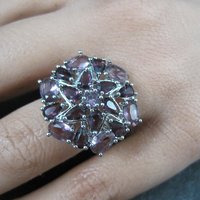 Purple and Pink Starburst Ring Size 6 Sterling Silver Estate Jewelry