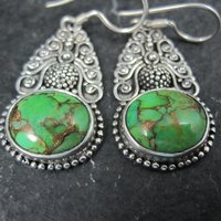 Green Mohave Turquoise Earrings Sterling Silver