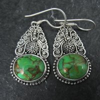 Green Mohave Turquoise Earrings Sterling Silver