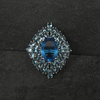 Huge Sterling Silver Blue Cz Cocktail Ring Size 6