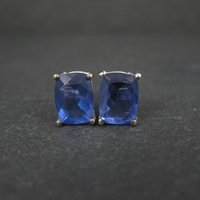 Estate Blue Spinel Stud Earrings Sterling Silver