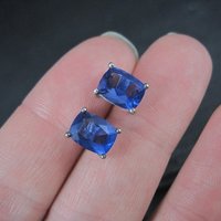 Estate Blue Spinel Stud Earrings Sterling Silver