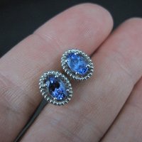 Sterling Silver Tanzanite Stud Earrings Estate Jewelry