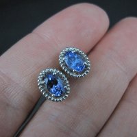 Sterling Silver Tanzanite Stud Earrings Estate Jewelry