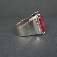 Large Synthetic Ruby Ring Sterling Silver Size 8.5