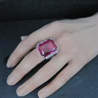 Large Synthetic Ruby Ring Sterling Silver Size 8.5