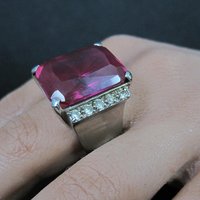 Large Synthetic Ruby Ring Sterling Silver Size 8.5