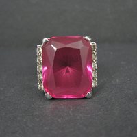 Large Synthetic Ruby Ring Sterling Silver Size 8.5