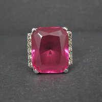Large Synthetic Ruby Ring Sterling Silver Size 8.5
