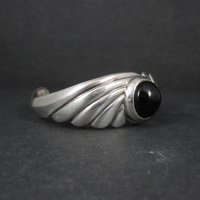 Vintage Sterling Silver Onyx Cuff Bracelet 6.25 Inches