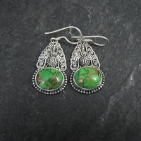 Green Mohave Turquoise Earrings Sterling Silver