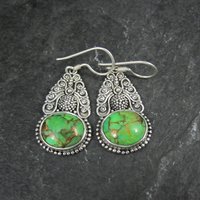 Green Mohave Turquoise Earrings Sterling Silver
