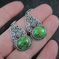 Green Mohave Turquoise Earrings Sterling Silver