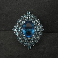 Huge Sterling Silver Blue Cz Cocktail Ring Size 6