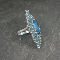 Huge Sterling Silver Blue Cz Cocktail Ring Size 6