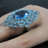 Huge Sterling Silver Blue Cz Cocktail Ring Size 6