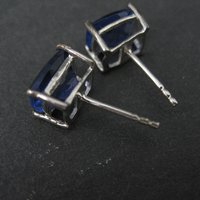 Estate Blue Spinel Stud Earrings Sterling Silver