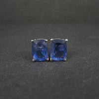 Estate Blue Spinel Stud Earrings Sterling Silver