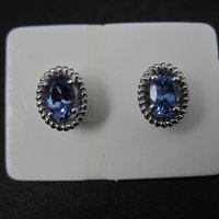 Sterling Silver Tanzanite Stud Earrings Estate Jewelry